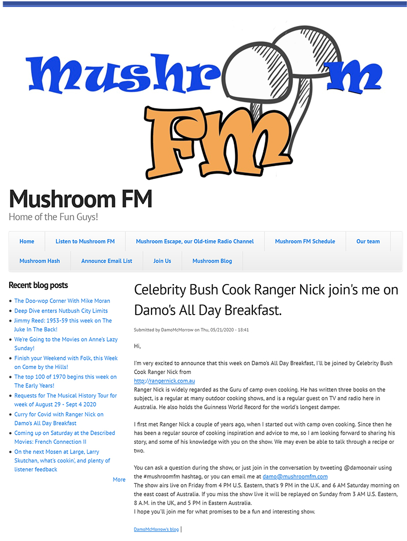 Celebrity Bush Cook Ranger Nick join's me on Damo's All Day Breakfast